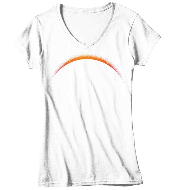 Women's V-Neck Glow In The Dark Eclipse 2024 Shirt Solar Eclipse GITD Glows T Shirt Astronomy Gift Astronomer Science Geek Graphic Tee Ladies-Shirts By Sarah