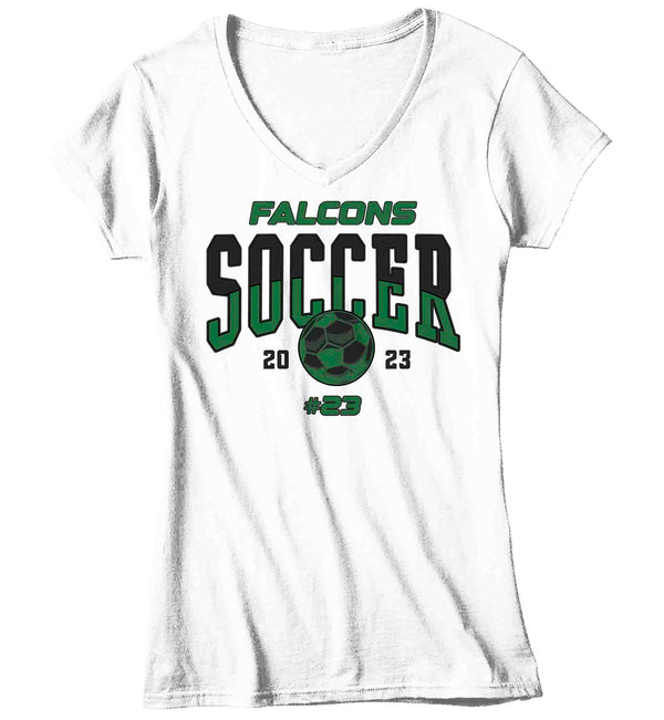Women's V-Neck Personalized Soccer T Shirt Custom Soccer Ball Dad Shirt Personalized Baller Mom Team TShirt Custom Ladies Shirts Gift Idea-Shirts By Sarah