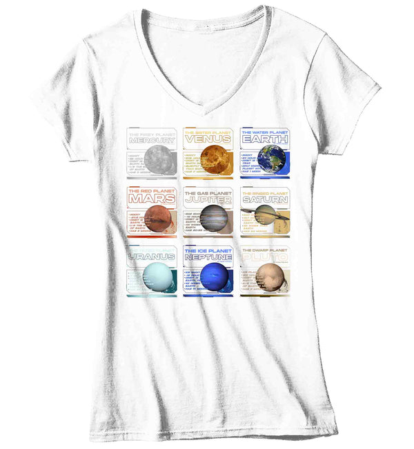 Women's V-Neck Planets T Shirt Space Shirts Hipster Solar System Astronomy Stars Milky Way Gift Galaxy Saturn For Her Graphic Tee Ladies-Shirts By Sarah