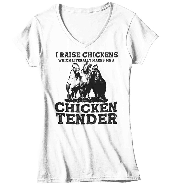 Women's V-Neck Funny Chicken Shirt Farm T Shirt Raise Chickens Literally Tender Farming Humor Hen Homesteader Tee Ladies Gift For Her-Shirts By Sarah