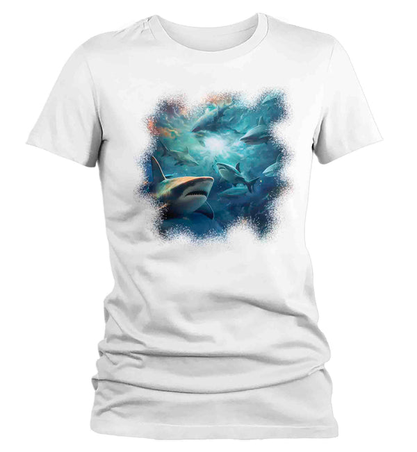 Women's Shark Shirt Underwater T Shirt Photorealistic Tee Ocean Great White Fish Graphic Marine Biologist Gift Idea Ladies Woman-Shirts By Sarah