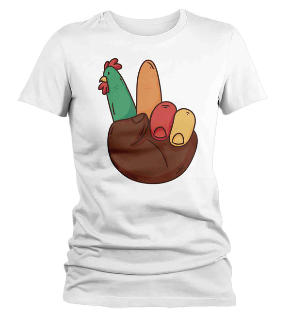 Funny Thanksgiving Shirt Peace Hand Turkey TShirt ASL Peace Sign Language Cute Fun T shirt Thanks Gift Idea Holiday Ladies Tee-Shirts By Sarah