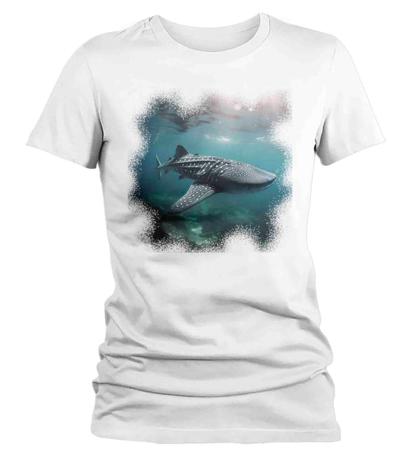 Women's Whale Shark Shirt Photo Underwater TShirt Photorealistic Scuba Diver Ocean Fish Marine Biologist Gift Idea Tee Ladies-Shirts By Sarah