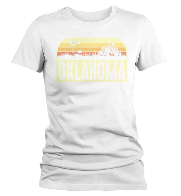 Women's Retro Oklahoma Shirt Farm Tractor T Shirt Vintage State Pride Farming Farmer Gift Oklahoma State Tee Ladies Woman-Shirts By Sarah
