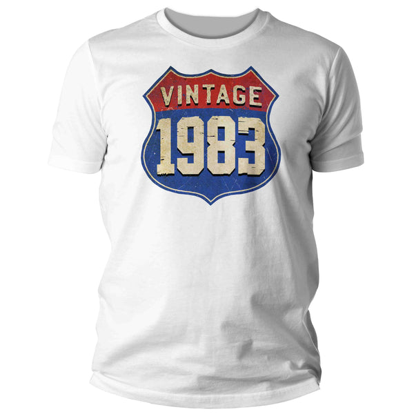 Men's Funny 40th Birthday T-Shirt Vintage 1983 Shirt Road Sign Route 66 Gift Idea Vintage Tee 40 Years Man Unisex-Shirts By Sarah