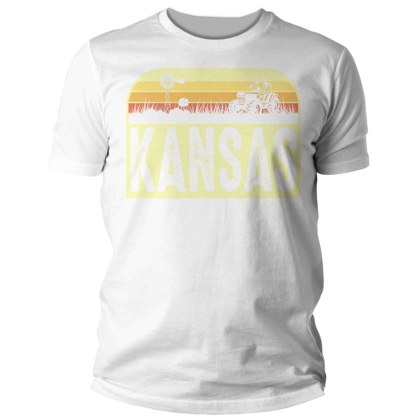 Men's Retro Kansas Shirt Farm Tractor T Shirt Vintage State Pride Farming Farmer Gift Kansas State Tee Man Unisex-Shirts By Sarah