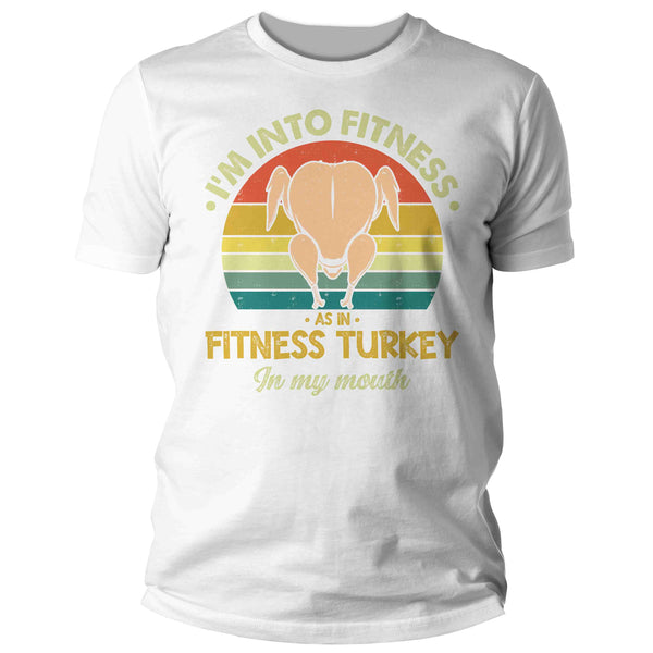 Men's Funny Turkey T Shirt Thanksgiving Shirts Into Fitness Turkey In Mouth Workout Tee Turkey Day TShirt Humor Unisex Man-Shirts By Sarah
