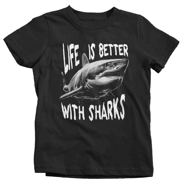 Kids Great White Shark Shirt Life Is Better With T Shirt Ocean Sea Shark Fish Gift Great White Predator Graphic Tee Youth Unisex-Shirts By Sarah