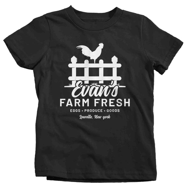 Kids Personalized Farm Stand Shirt Custom Market T Shirt Minimalist Logo Chicken Rooster Farming Eggs TShirt Unisex Gift Idea-Shirts By Sarah
