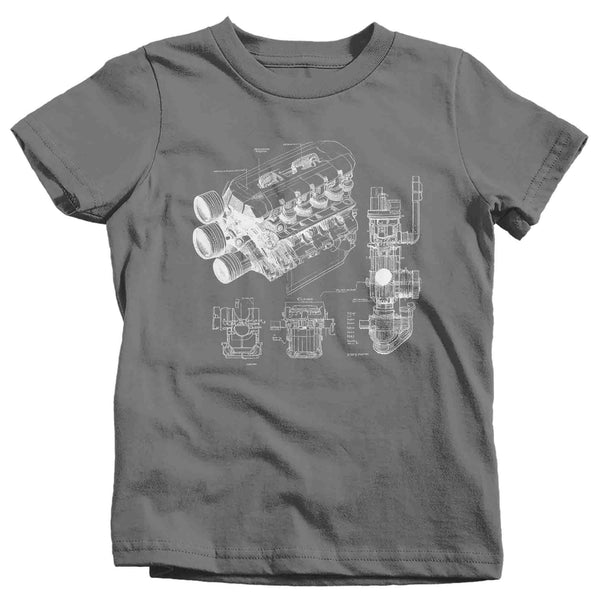 Kids Engine Blueprint Shirt Mechanic Shirts Repair Garage Car Truck Drawing Schematic Gift For Him Graphic Tee Youth Unisex-Shirts By Sarah
