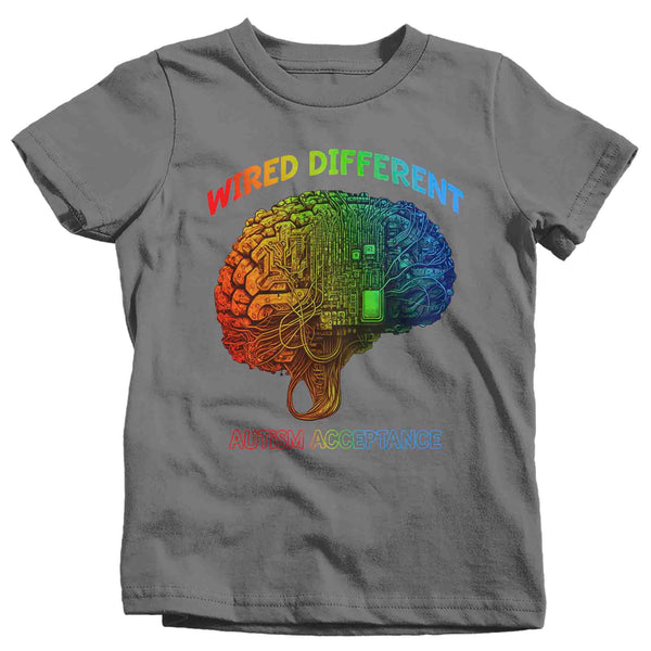 Kids Autism T Shirt Acceptance Shirts Wired Different Awareness AI Brain Graphic Tee Disorder ASD AuDHD Asperger's Youth Unisex-Shirts By Sarah