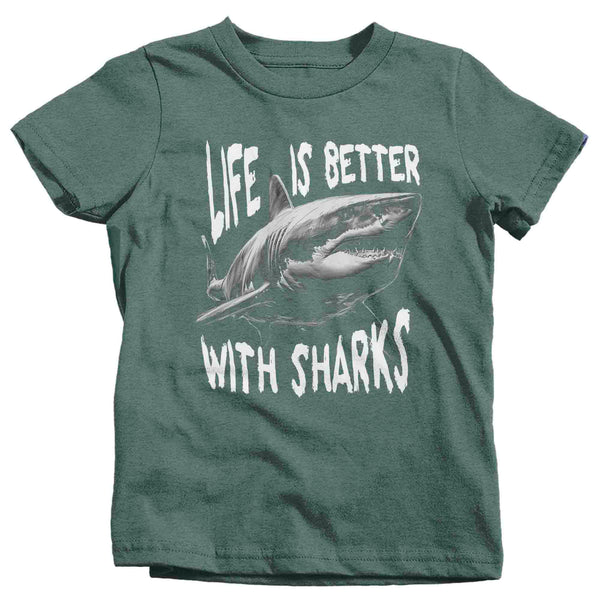 Kids Great White Shark Shirt Life Is Better With T Shirt Ocean Sea Shark Fish Gift Great White Predator Graphic Tee Youth Unisex-Shirts By Sarah