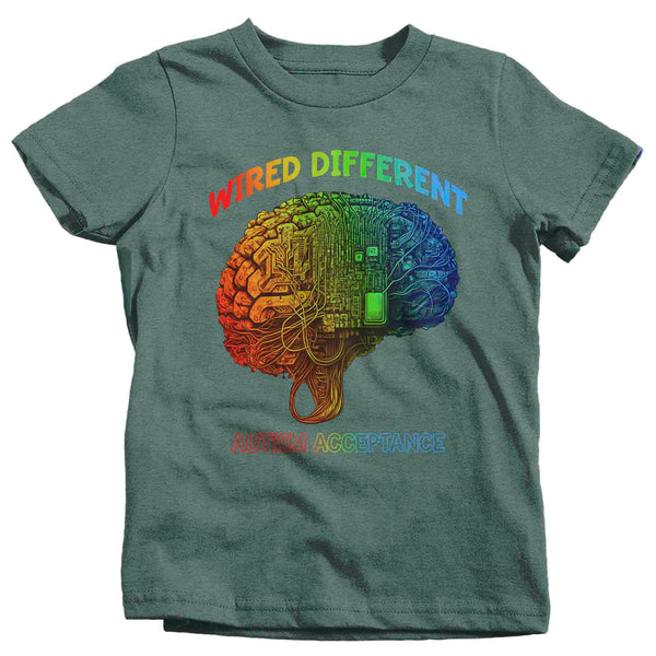 Kids Autism T Shirt Acceptance Shirts Wired Different Awareness AI Brain Graphic Tee Disorder ASD AuDHD Asperger's Youth Unisex-Shirts By Sarah