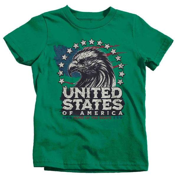 Kids Home Of The Brave Shirt Patriotic T Shirt 4th July Flag Bald Eagle Grunge Independence Day Tee Man Gift For Youth Unisex-Shirts By Sarah