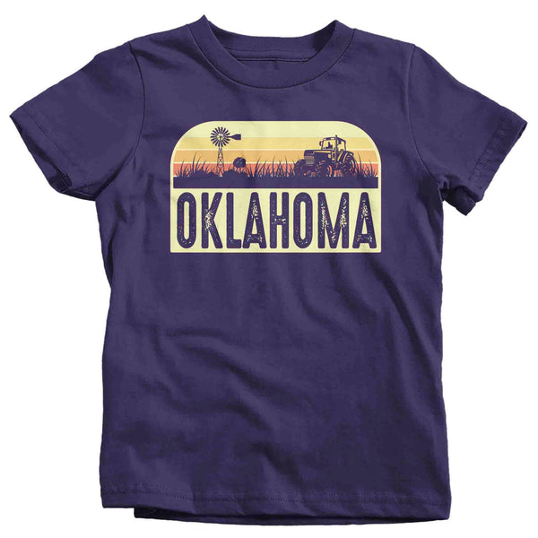 Kids Retro Oklahoma Shirt Farm Tractor T Shirt Vintage State Pride Farming Farmer Gift Oklahoma State Tee Youth Unisex-Shirts By Sarah
