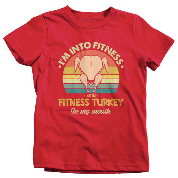 Kids Funny Turkey T Shirt Thanksgiving Shirts Into Fitness Turkey In Mouth Workout Tee Turkey Day TShirt Humor Unisex Youth-Shirts By Sarah