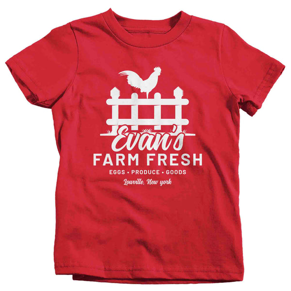 Kids Personalized Farm Stand Shirt Custom Market T Shirt Minimalist Logo Chicken Rooster Farming Eggs TShirt Unisex Gift Idea-Shirts By Sarah