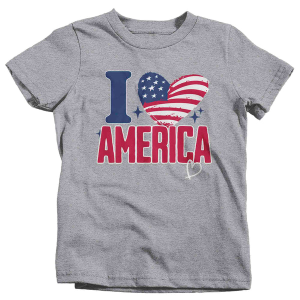 Kids Love America Shirt Patriotic T Shirt 4th July Heart Flag Love U.S. Country Independence Day Tee Man Gift For Youth Unisex-Shirts By Sarah