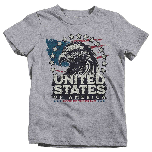 Kids Home Of The Brave Shirt Patriotic T Shirt 4th July Flag Bald Eagle Grunge Independence Day Tee Man Gift For Youth Unisex-Shirts By Sarah