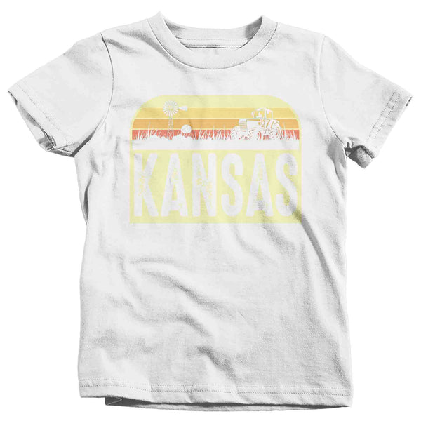 Kids Retro Kansas Shirt Farm Tractor T Shirt Vintage State Pride Farming Farmer Gift Kansas State Tee Youth Unisex-Shirts By Sarah