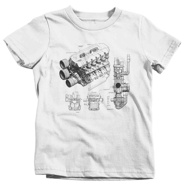 Kids Engine Blueprint Shirt Mechanic Shirts Repair Garage Car Truck Drawing Schematic Gift For Him Graphic Tee Youth Unisex-Shirts By Sarah