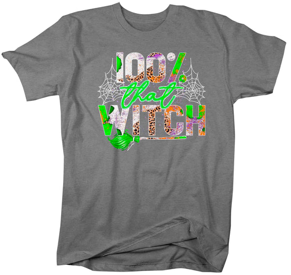 Men's 100% That Witch Shirt Funny Halloween T Shirt Grunge Tee Broomstick Fun Halloween Tee Unisex TShirt Soft Graphic Tee-Shirts By Sarah