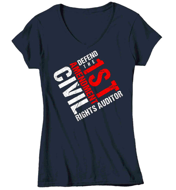 Women's V-Neck Free Press Shirt Defend 1st Amendment Auditor T Shirt Freedom Speech Activist Audit Police First Constitution Ladies-Shirts By Sarah