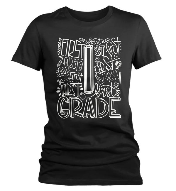 Women's First Grade Teacher T Shirt 1st Grade Typography T Shirt Cute Back To School Shirt 1st Teacher Gift Shirts-Shirts By Sarah