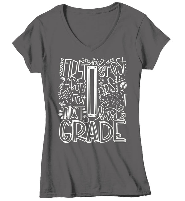 Women's First Grade Teacher T Shirt 1st Grade Typography T Shirt Cute Back To School Shirt 1st Teacher Gift Shirts-Shirts By Sarah