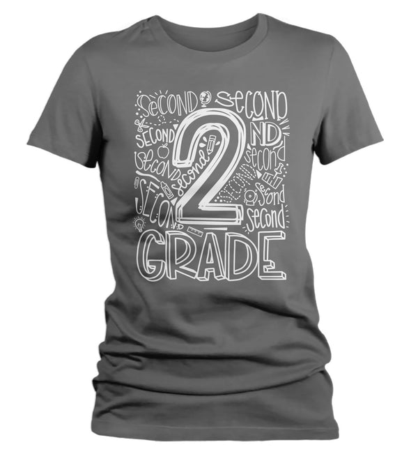 Women's Second Grade Teacher T Shirt 2nd Grade Typography T Shirt Cute Back To School Shirt 2nd Teacher Gift Shirts-Shirts By Sarah