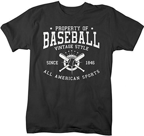 Shirts By Sarah Men's Property Of Baseball T-Shirt Sports Tees Vintage All American Shirts-Shirts By Sarah