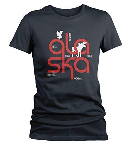 Shirts By Sarah Women's Alaska T-Shirt Typography Moose Shirt Cities Shirt-Shirts By Sarah