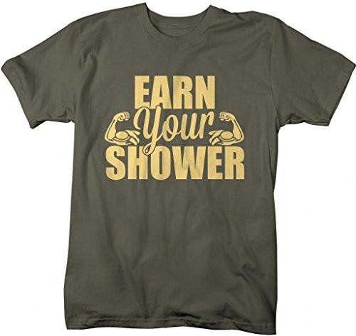 Shirts By Sarah Men's Funny Workout T-Shirt Earn Your Shower Gym Apparel-Shirts By Sarah