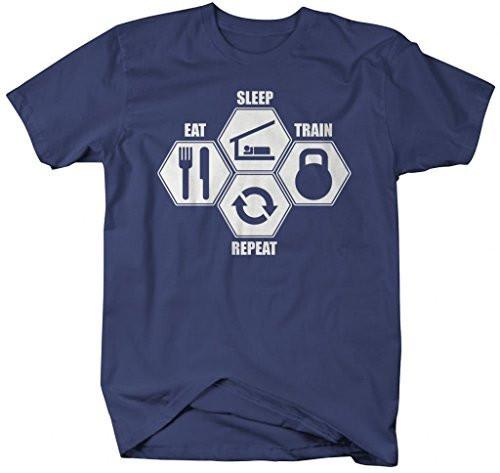 Shirts By Sarah Men's Workout T-Shirt Eat Sleep Cross Train Shirts-Shirts By Sarah