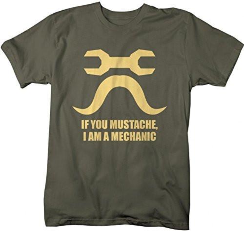 Shirts By Sarah Men's Funny Hipster Mechanic Mustache T-Shirt-Shirts By Sarah