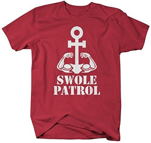 Shirts By Sarah Men's Swole Patrol Workout T-Shirt Anchor Biceps Funny-Shirts By Sarah