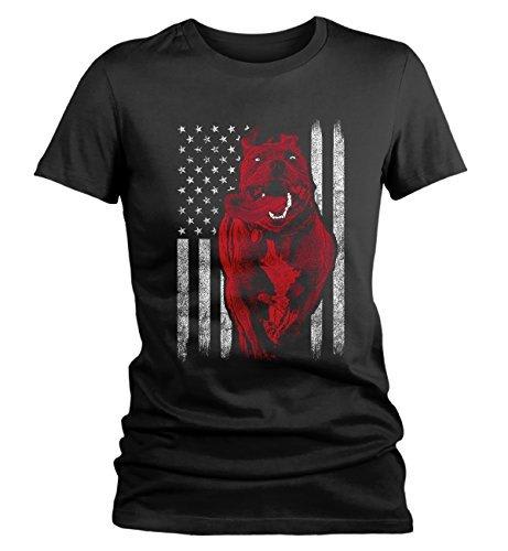 Shirts By Sarah Women's American Pitbull T-Shirt USA Flag Patriotic Dog Shirts-Shirts By Sarah