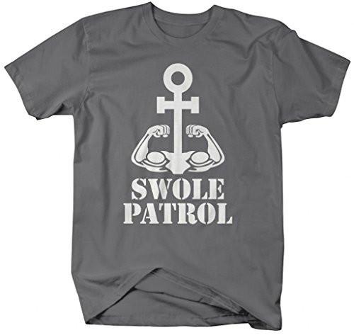 Shirts By Sarah Men's Swole Patrol Workout T-Shirt Anchor Biceps Funny-Shirts By Sarah