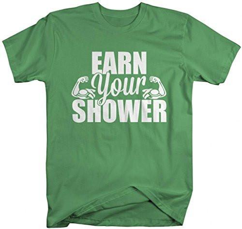 Shirts By Sarah Men's Funny Workout T-Shirt Earn Your Shower Gym Apparel-Shirts By Sarah