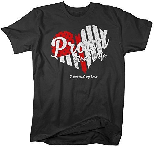 Shirts By Sarah Unisex Proud Fire Wife T-Shirt Heart Married My Hero Tee Flag-Shirts By Sarah