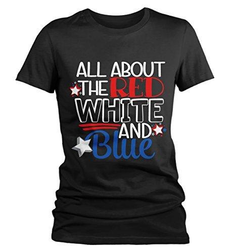 Shirts By Sarah Women's 4th July All About Red White Blue T-Shirt Shirt-Shirts By Sarah