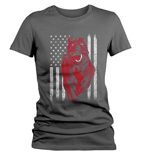 Shirts By Sarah Women's American Pitbull T-Shirt USA Flag Patriotic Dog Shirts-Shirts By Sarah