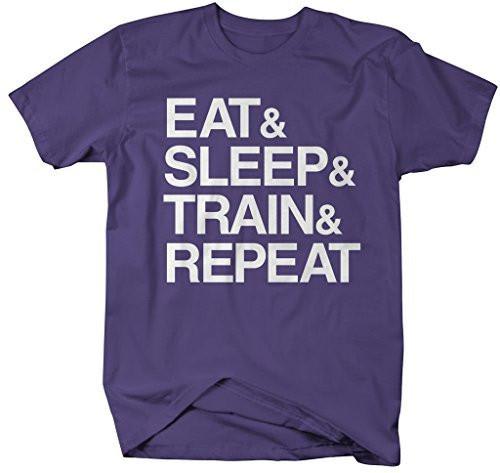 Shirts By Sarah Men's Eat And Sleep And Train And Repeat Workout T-Shirt-Shirts By Sarah