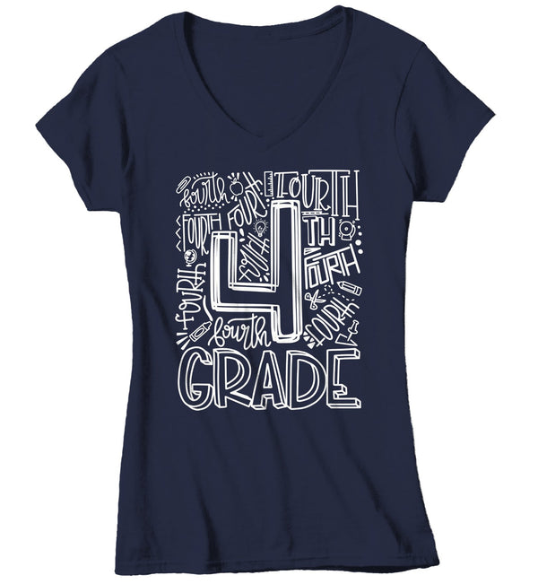Women's Fourth Grade Teacher T Shirt 4th Grade Typography T Shirt Cute Back To School Shirt 4th Teacher Gift Shirts-Shirts By Sarah