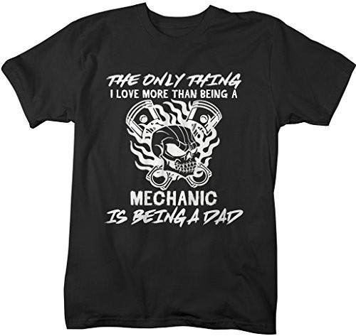 Shirts By Sarah Men's Mechanic T-Shirt Love Being A Dad Skull Piston Shirt-Shirts By Sarah