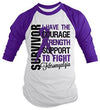 Shirts By Sarah Men's Fibromyalgia Survivor Shirt 3/4 Sleeve Raglan Shirts Purple Ribbon
