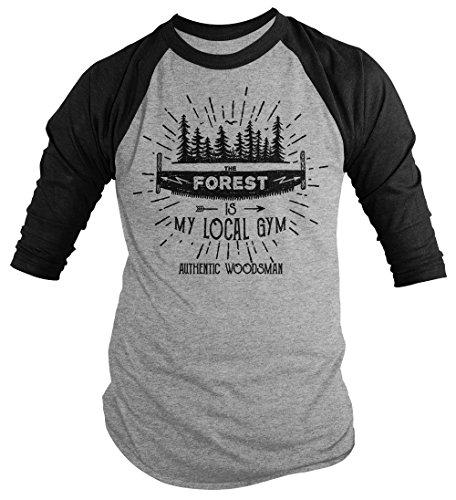 Men's Funny Lumberjack T-Shirt The Forest Local Gym Woodsman Tee 3/4 Sleeve Raglan-Shirts By Sarah