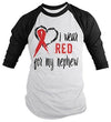 Shirts By Sarah Men's Red Ribbon Shirt Wear For Nephew 3/4 Sleeve Raglan Awareness Shirts