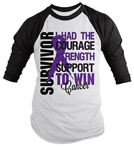 Shirts By Sarah Men's Cancer Survivor Shirt 3/4 Sleeve Raglan Shirts Purple Ribbon-Shirts By Sarah