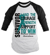 Shirts By Sarah Women's Ovarian Cancer Survivor Shirt 3/4 Sleeve Raglan Shirts Teal Ribbon
